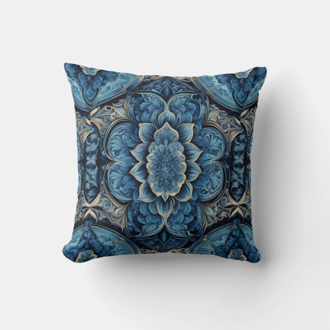 Coussin Floral bleu Abstrait et argenté (Recto)