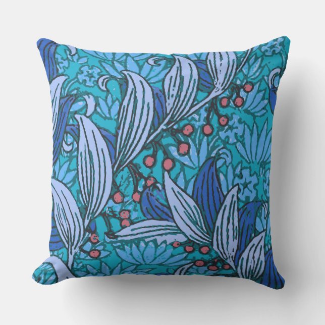 Coussin Floral bleu ancien Boho moderne (Recto)