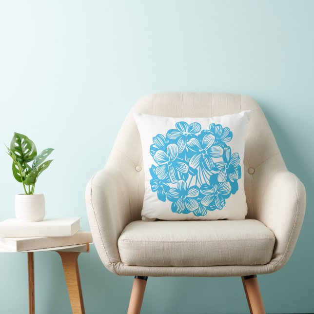 Coussin Floral Bleu Botanique Hydrangée Fleurs (Chaise)