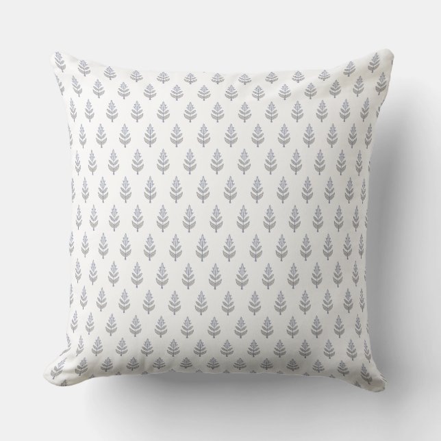 Coussin floral bleu clair imprimé en bloc (Recto)