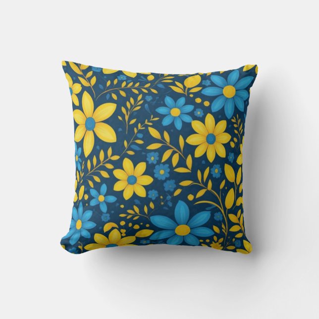 Coussin Floral bleu et jaune (Recto)