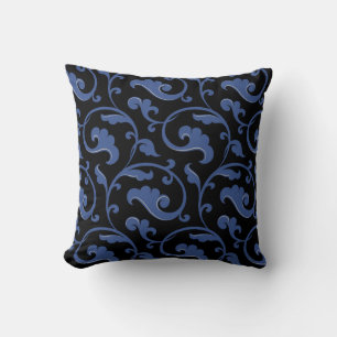 Coussin floral bleu et noir élégant chic moderne