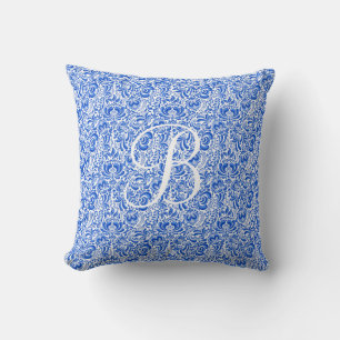 Coussin Floral bleu Initiale ou nom Pilote