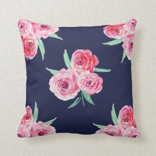 Coussin floral bleu rose et marine