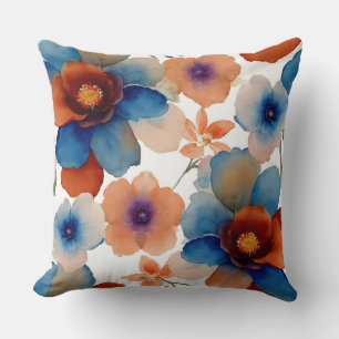 Coussin Floral bleu, rouge et orange