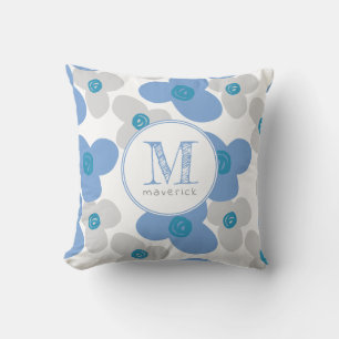 Coussin Floral Blue Grey Baby Adorable Simple Monogramme