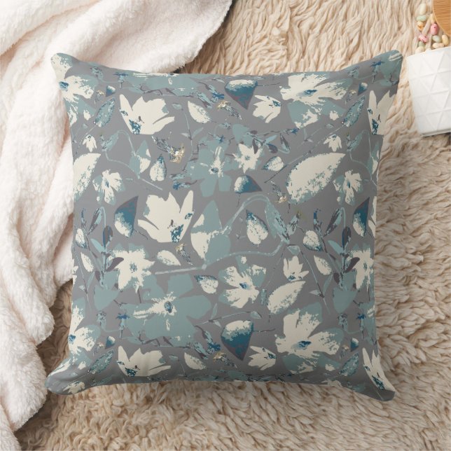 Coussin Floral Blues Fleur Aquarelle Clematis Motif (Couverture)