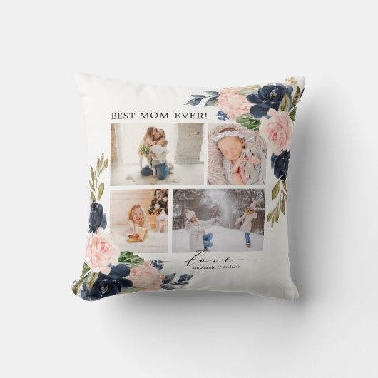 Coussin Floral Blush Navy Best Mom Collage photo (Recto)