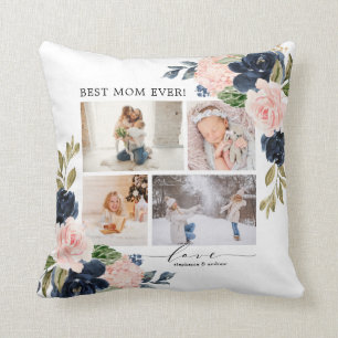 Coussin Floral Blush Navy Best Mom Collage photo