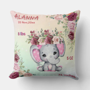 Coussin Floral Blush rose Elephant Bébé statistiques de na