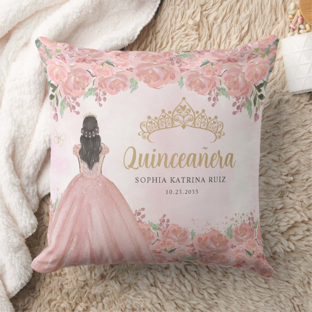 Coussin Floral Blush Rose Gold Princesse Tiara Quinceanera (Couverture)