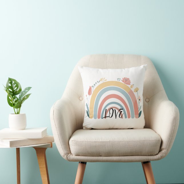 Coussin Floral Boho Rainbow Square Throw Pillow (Chaise)
