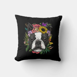 Coussin Floral Boston Terrier Chien Spring Amoureux de les