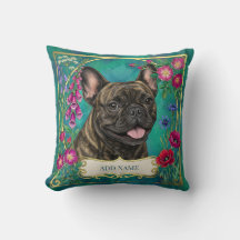 Coussin Floral Botanique Bouledogue Français