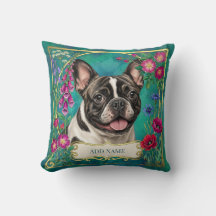Coussin Floral Botanique Bouledogue Français
