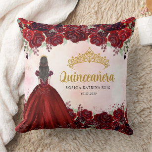 Coussin Floral Bourgogne Gold Princesse Tiara Quinceanera