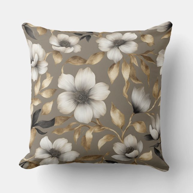 Coussin Floral Brown or noir blanc clair (Recto)