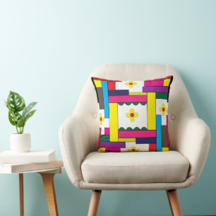 Coussin Floral coloré géométrique