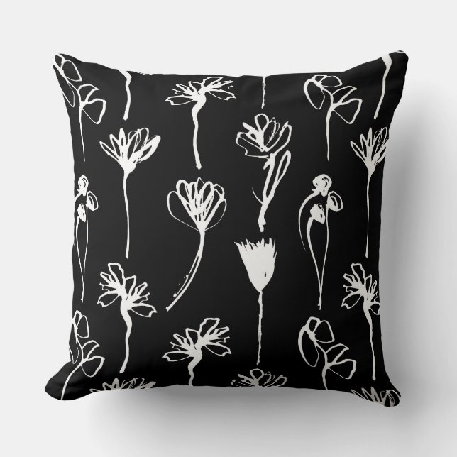 Coussin Floral contemporain noir et blanc (Recto)