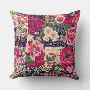 Coussin Floral de chaume chinois rouge et bleu
