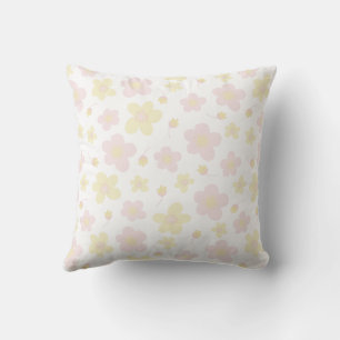 Coussin Floral de créateur jaune et rose sur blanc