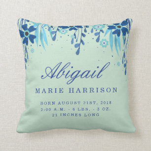 Coussin floral de faire-part de naissance de bébé