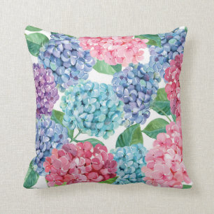 Coussin floral de l'Hydrangea peint à la main
