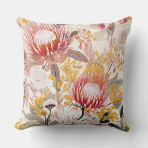 Coussin Floral de Protea rose et or