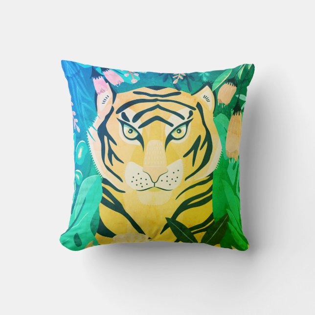 Coussin floral de tigre jaune (Recto)