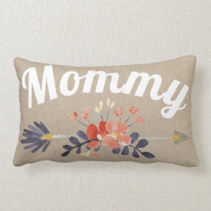 Coussin floral de toile de jute de flèche de maman