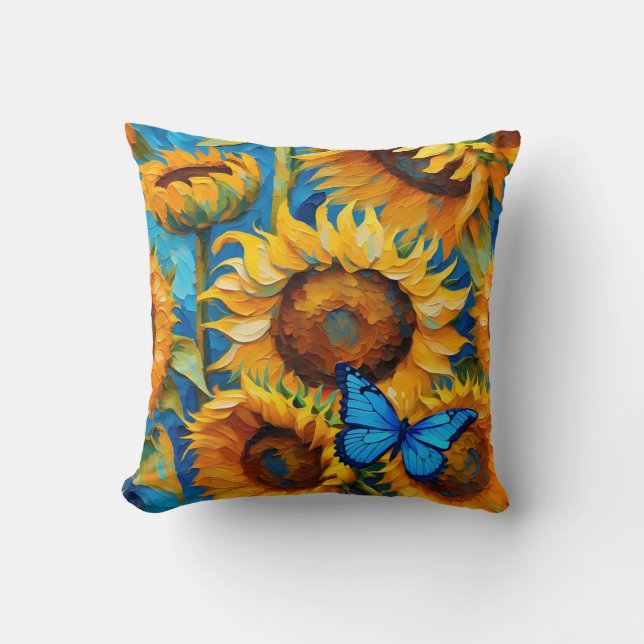 Coussin Floral De Tournesol Et Papillon (Recto)