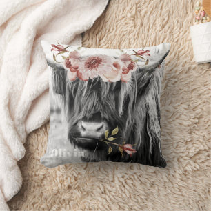 Coussin Floral de vache de Highland   Western Cowgirl Nom 