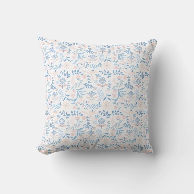 Coussin Floral design boho block print blue pink girly (Recto)