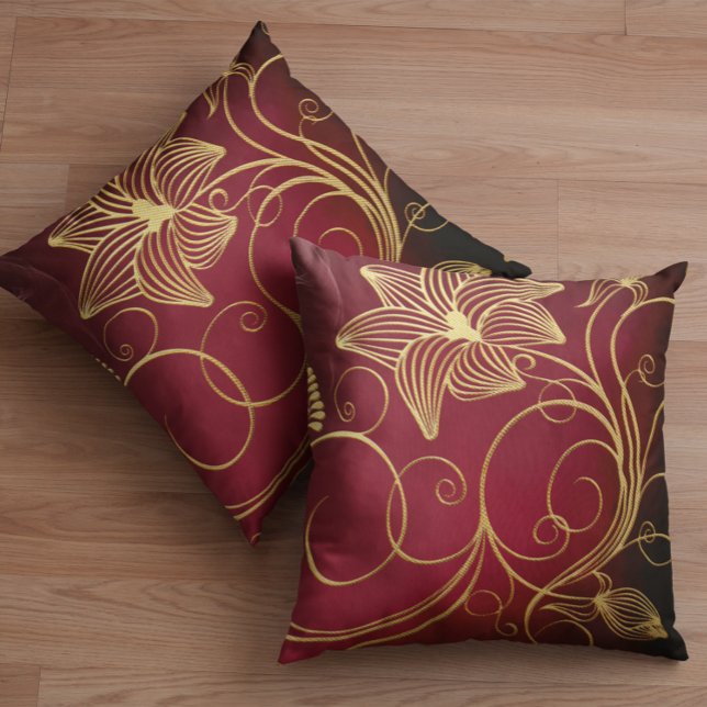 Coussin Floral d'huile d'or Faux Bourgogne (Créateur téléchargé)