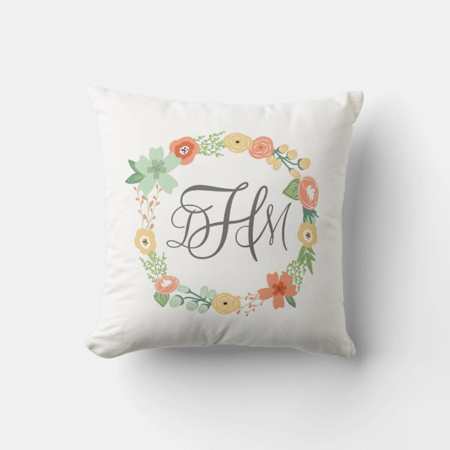 Coussin floral doux de monogramme (Recto)