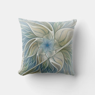 Coussin Floral Dream Motif Abstrait Blue Khaki Fractal