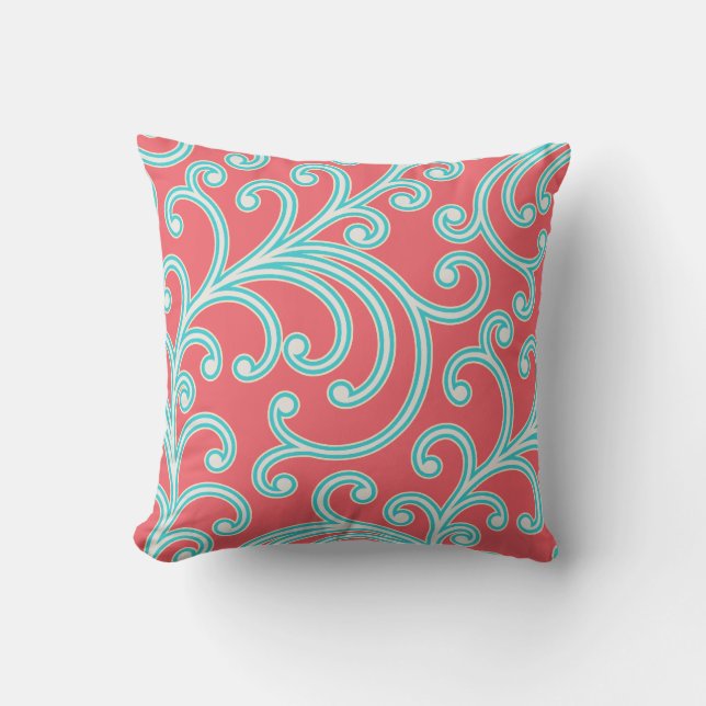 Coussin floral élégant en rouge et turquoise (Recto)