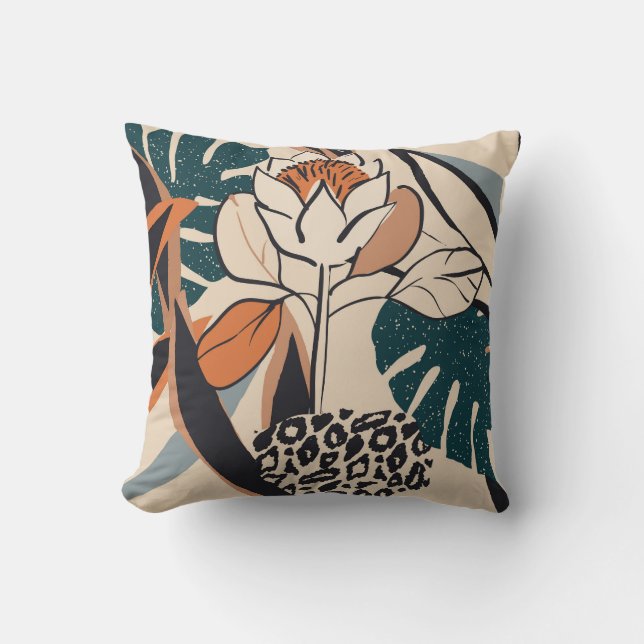 Coussin Floral Empreinte de léopard : Abstrait à main (Recto)