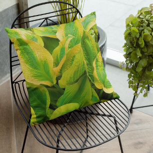 Coussin Floral Feuille Hosta vert et jaune