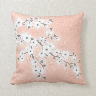 Coussin Floral Fleurs de cerisier Gris Rose Or