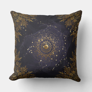 Coussin Floral floral mauve et or orné