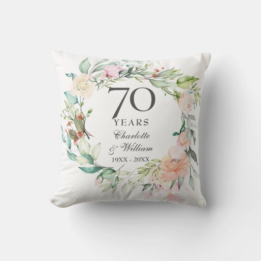 Coussin Floral Garland 70e anniversaire du Mariage Photo (Recto)
