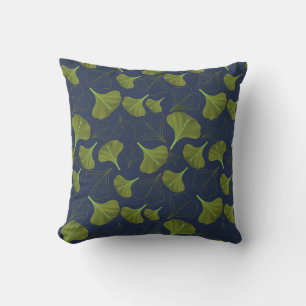 Coussin Floral Gingko Motif bleu feuille