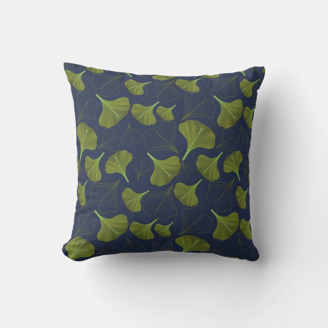 Coussin Floral Gingko Motif bleu feuille (Recto)