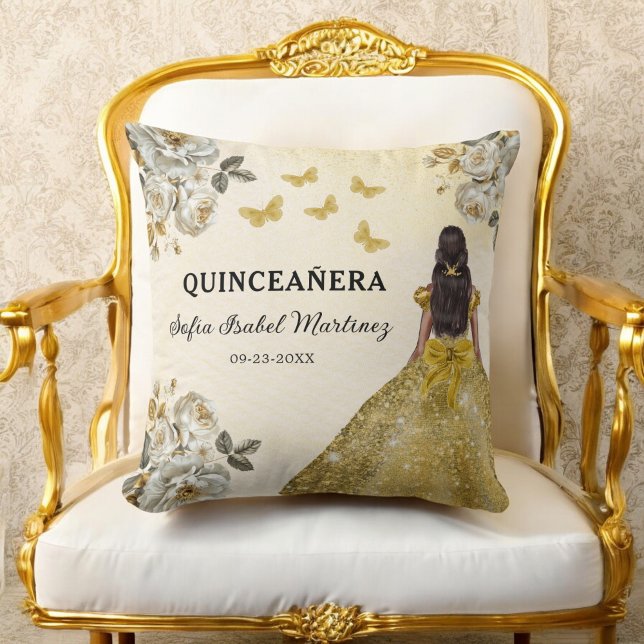 Coussin Floral Gold Princess Quinceanera Anniversaire (Créateur téléchargé)