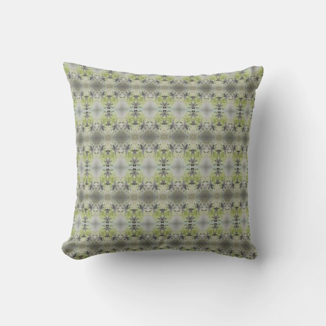 Coussin Floral Gris Et Olive Vert (Recto)