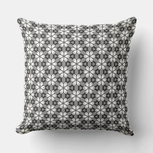 Coussin Floral gris, noir et blanc