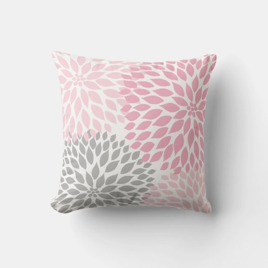 coussin floral gris rose Dahlia (Recto)