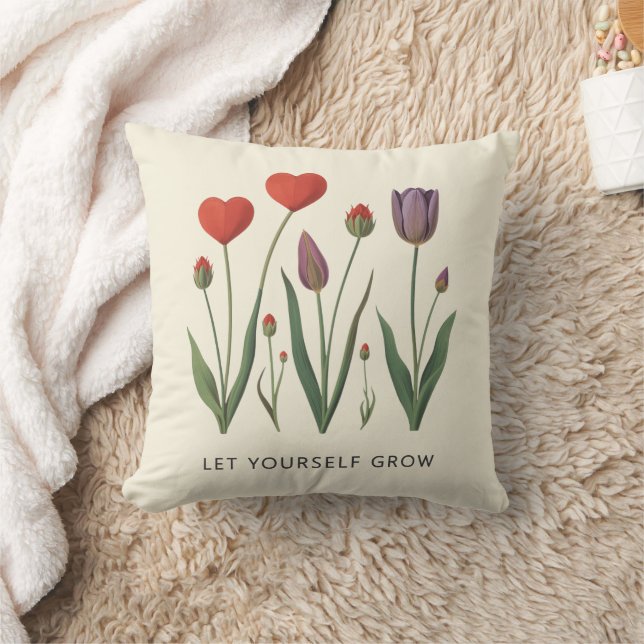 Coussin Floral Heart Tulips Let Yourself Grow Quote (Couverture)