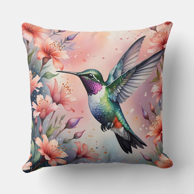 Coussin floral hummingbird pillow (Verso)